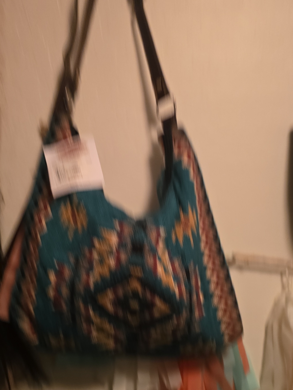 Teal Aztec-Print Tote Bag with Adjustable Shoulder Strap